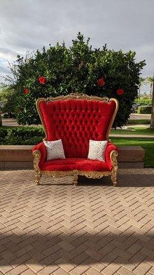 Santa's Chair or Throne in Red velvet and Gold trim