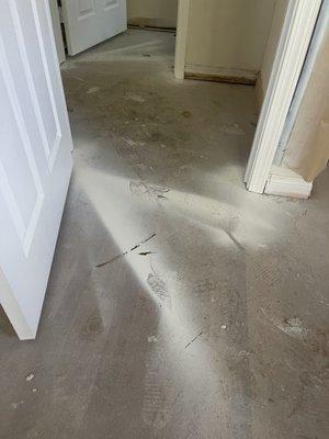 Paint covering the original hardwood floors