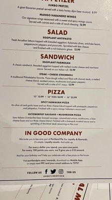 Seasonal Menu, definitely try the Oktoberfest sausage pizza.