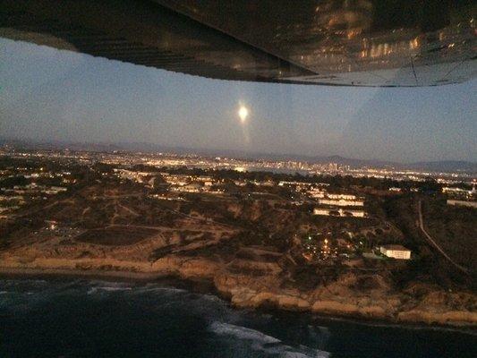 Flying along Pt. Loma on a sunset flight.