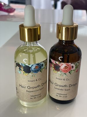 Hair growth oils ...both oils have several different oils however the brown bottle is lavender scent and clear bottle peppermint scent