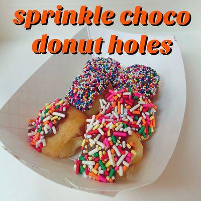 Fun sprinkle chocolate donut holes.