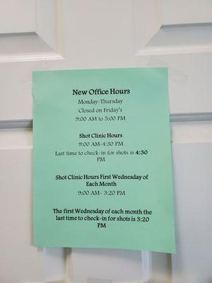 NEW Office hours as of 03/05/21