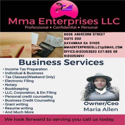 MMA Enterprises offers a variety of Business services come in today and let us help you.