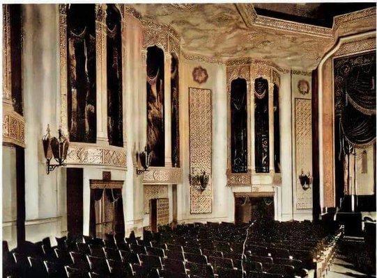 Kenosha's original GATEWAY Theatre (now RHODE Theatre) wall detail, auditorium and stage.