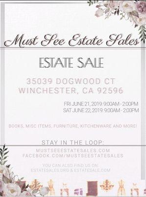 Update with address and set times.

Must See Estate Sale!