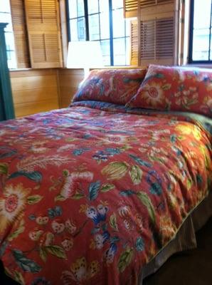 Ma Lee was able to hide a fabric flaw using her amazing sewing skills to create this fun duvet cover and shams.