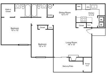 Two Bedroom/Two Bath-1100 Sq. Feet