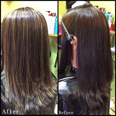 Color correction. From black to light coffee highlights with rich brown lowlights.