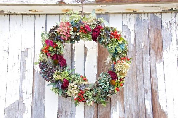 Our Fall wreath dries well and can be used all year long!