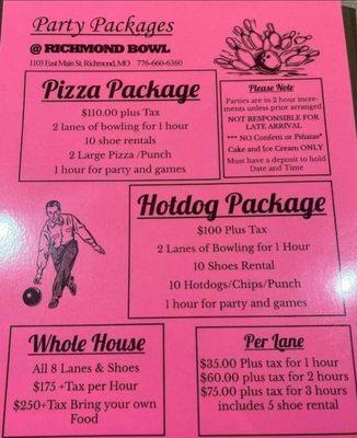 Come have your party at Richmond Bowl!  816-776-6360