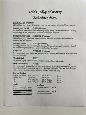 Spa Menu