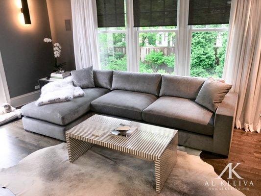 We built this left arm sofa chaise sectional to size for a perfect fit. Starting with a solid maple frame.