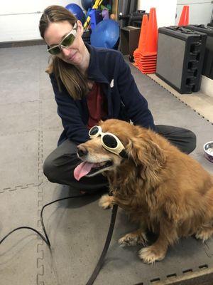 Niki enjoying laser treatment with Dr, Jarvis