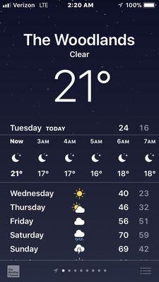 Coldest in The Woodlands in 25 years!  1/16/18...updated weather report.