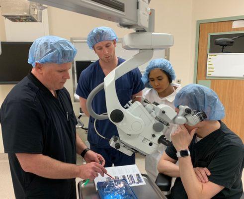 Dr. So & his staff practicing a new Glaucoma procedure