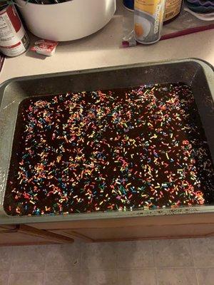 Brought brownies with rainbow sprinkles.