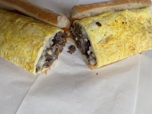 Steak, egg, and cheese