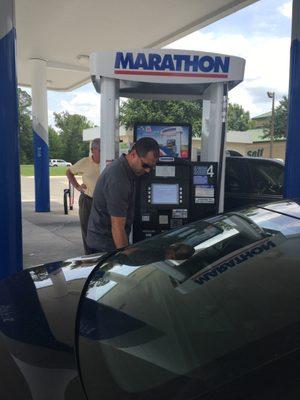 Fueling up our rental!