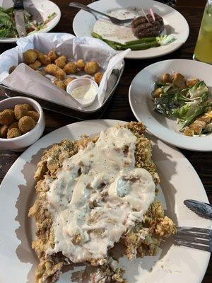 Country fried steak that fills the plate