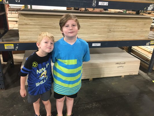 Grandsons "Smuckers" and "BG" shopping for lumber.