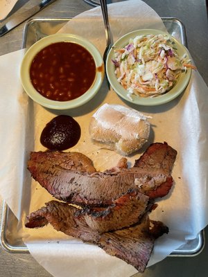 Beef Brisket Plate w/ baked beans and Cole Slaw