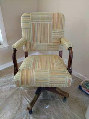 Awesome office chair rescued from a dumpster!  Transformed by JK Upholstery!