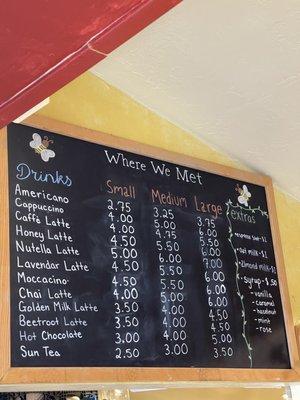 Coffee menu