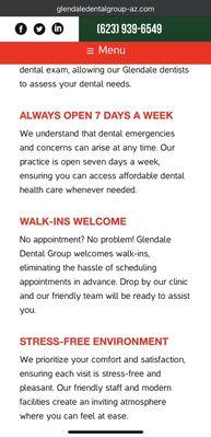 Glendale Dental Group's website at the time of this review.