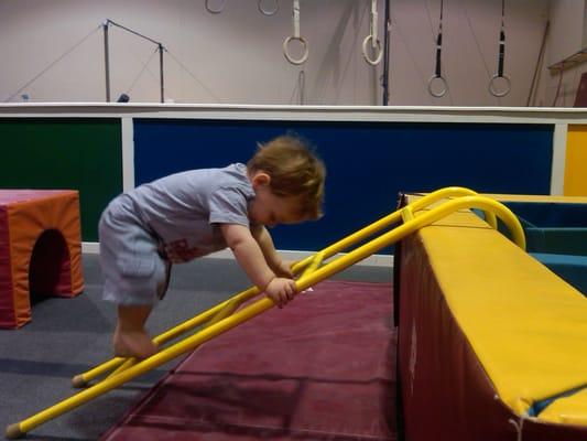 The toddler class -- practicing climbing.