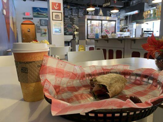 Mediterranean wrap and self-serve coffee