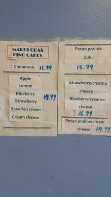 King cake prices for Mary Lee Donuts - Port Allen