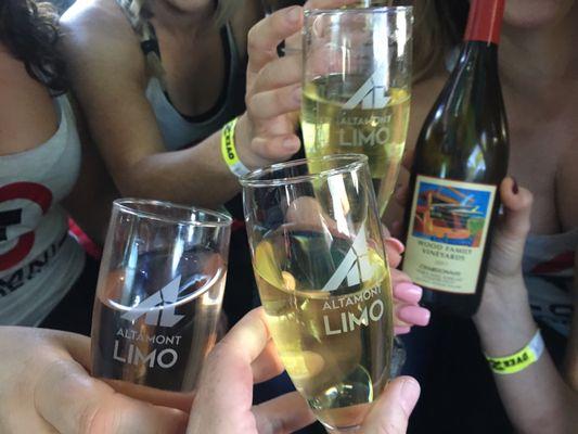 Fancy Altamont Limo branded wine glasses!