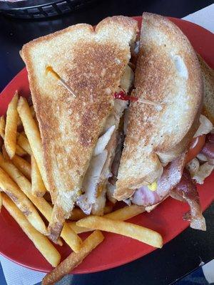 Club sandwich with "hand-cut" fries. Probably not hand cut...