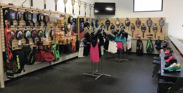 Great selections of tennis racquets, pickleball paddles, and apparel.