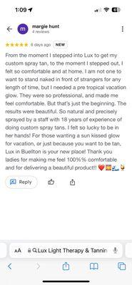 Google reviews for spray tan