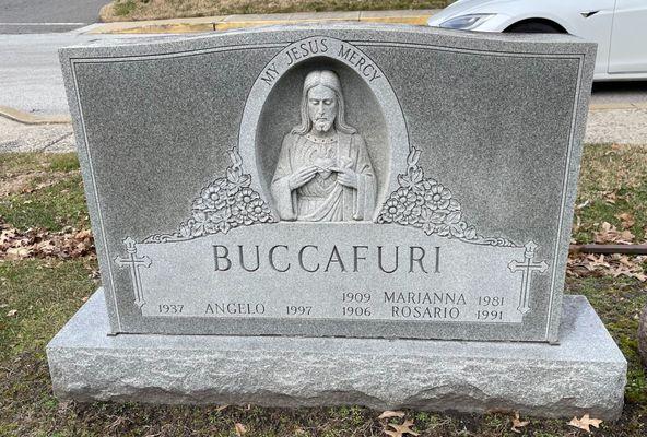 Barre Gray Upright Monument with Base and Relief Carving