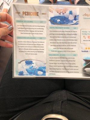 Pedicure menu