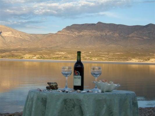 Set-up for Wine Sharing Ritual at Caballo Lake Wedding, New Mexico