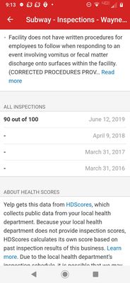 Health Department, 90 out of 100.  Nothing to be proud of.