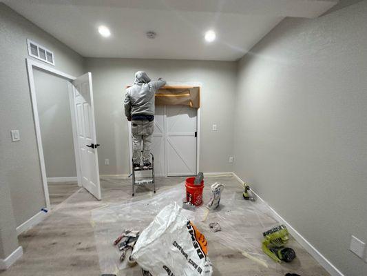 Alexis L basement progress; clean, basement bedroom final painting touch ups