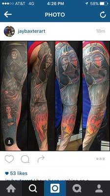 Yes, this used to be a tribal 3/4 sleeve but thanks to Jay it's all Vader now...... This guy is amazing.