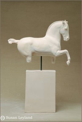 "Bucephalus Wins" terracotta sculpture by Susan Leyland. Available from the Equis Art Gallery.