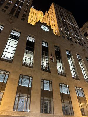 Chicago Board of Trade Building Lasalle Street Entrance at night