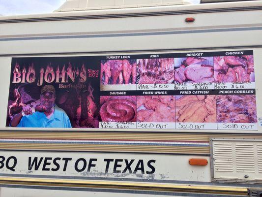 Menu. He includes a side of potato salad, toast, and refried beans with the plates.