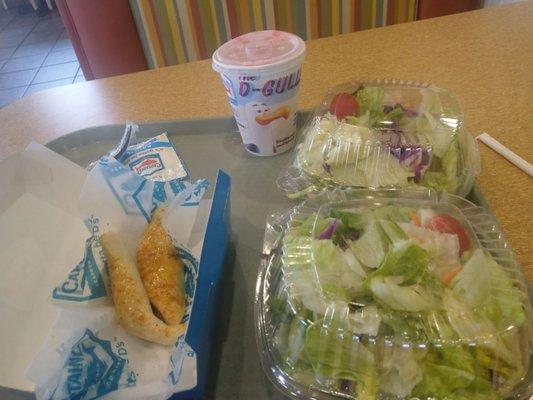 Kids meal.4.31 with tax. Grilled fish plus two side salads