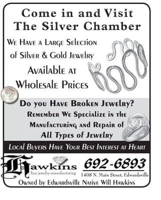 We have a large selection of silver Jewelry, we also do custom order work, Repair, and Restoration work on Silver, We are silversmiths