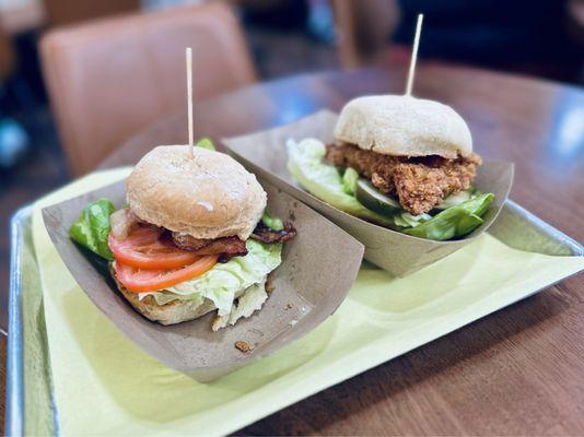 BLT and Fried Chicken sandwiches