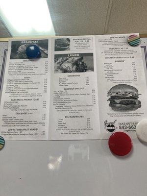 Menu posted at cash register