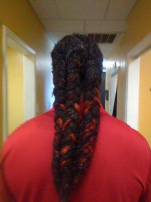 Braided dreadlocs with colored strands